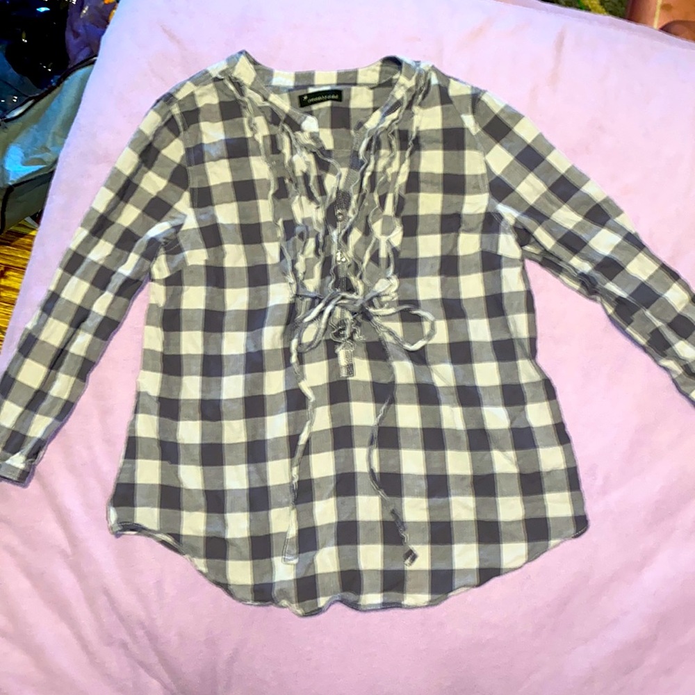 Twenty One Grey Paid Ruffle Shirt